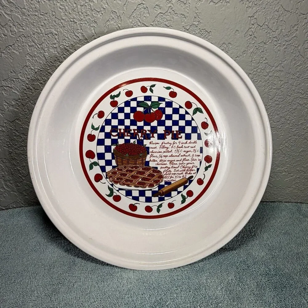 VTG Cherry Pie  Recipe Plate Indoor Outfitters Cottage Core Granny Fall Decor